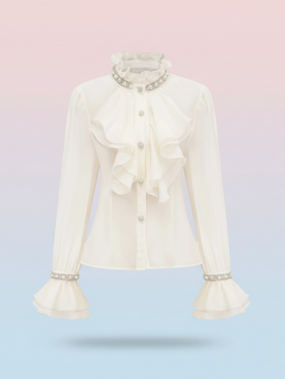 Miss Rosier Ivory Ruffled Embellished Blouse NWT XL